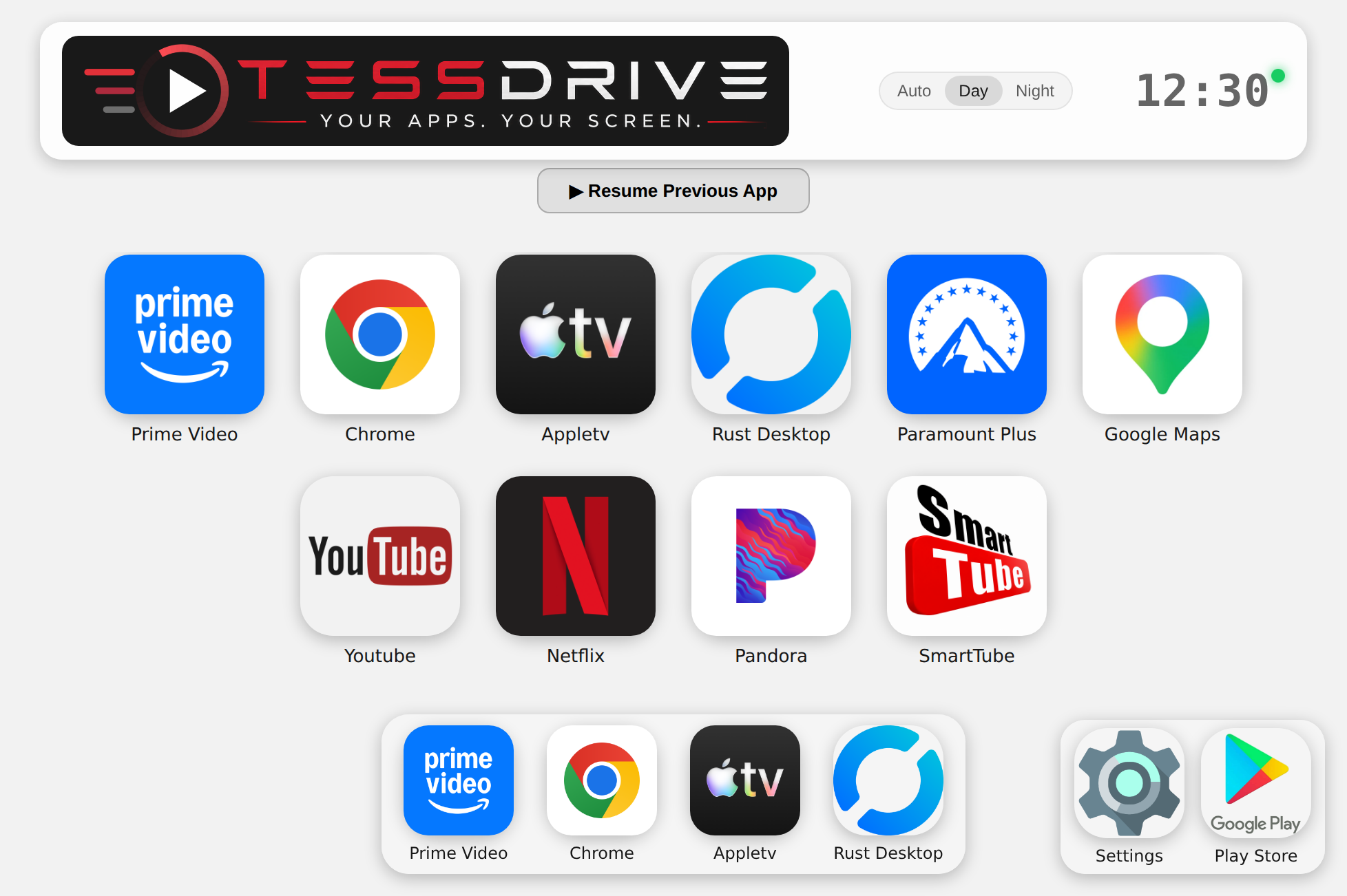 The TessDrive home screen, live in the Tesla browser